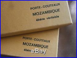 12 porte-couteaux ébène & métal chromé du MOZAMBIQUE style art déco moderniste
