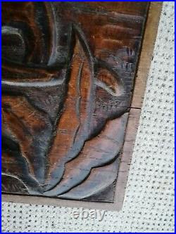 2 panneaux sculpté bois art déco chasse fauve cervide