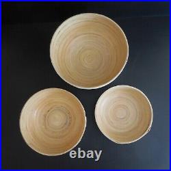 3 coupes saladier bois bambou blanc jaune art déco table cuisine fait main N4013