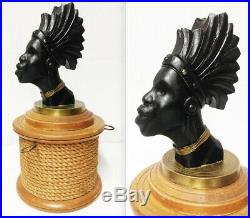 ANCIENNE BOITE A TABAC AFRICANISTE EN BOIS ET RAPHIA 1950's