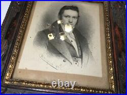 # ANCIEN CADRE PHOTO XVIII-XIXeme avec portrait demonceau 1836