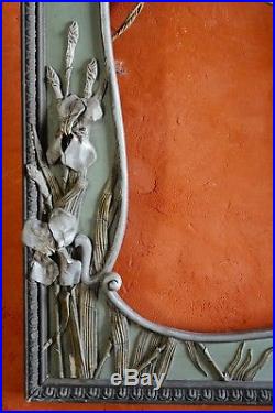 ANCIEN ET GRAND CADRE ART NOUVEAU Bois et stuc décor Iris 82 x 61cm RARE DECO ++