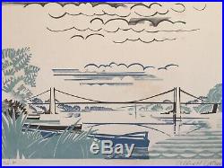 Alfred LATOUR 1888-1964. Le Pont. Circa 1950. Gravure sur bois. SBD. 22x16. Cadre