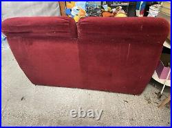 Ancien Canapé Art Déco En Velour Rouge Bordeaux & Décor Bois #B230