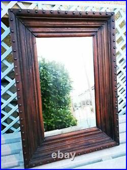 Ancien Magnifique Miroir En Bois Gainé Cuir Clouté 43 x 60 cm Art Déco Antique Ancien Magnifique Miroir En Bois Gainé Cuir Clouté 43 x 60 cm Art Déco Antique