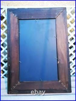 Ancien Magnifique Miroir En Bois Gainé Cuir Clouté 43 x 60 cm Art Déco Antique Ancien Magnifique Miroir En Bois Gainé Cuir Clouté 43 x 60 cm Art Déco Antique
