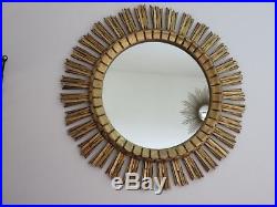 Ancien Miroir Soleil En Bois Dore Art Deco XXL Diametre 62 CM