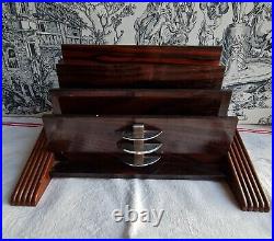 Ancien Porte Lettre De Bureau Art Deco Bois Ronce De Noyer Et Chrome