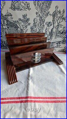 Ancien Porte Lettre De Bureau Art Deco Bois Ronce De Noyer Et Chrome