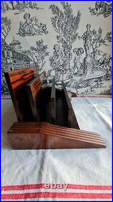 Ancien Porte Lettre De Bureau Art Deco Bois Ronce De Noyer Et Chrome