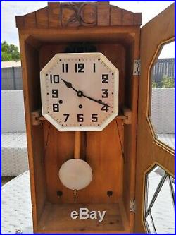 Ancien carillon mural pendule horloge bois marteaux vintage french old clock