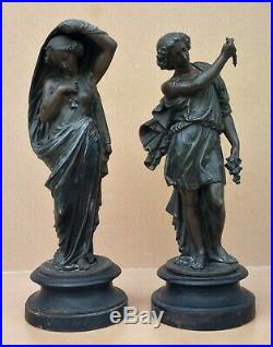 Ancien couple statue régule sur BOIS NOIRCI ARTÉMIS & APOLLON étoile soleil
