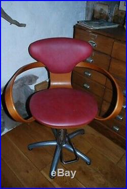 Ancien fauteuil de coiffeur bois courbé skai vintage art deco métal chaise table