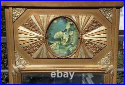 Ancien grand Trumeau grand miroir mural français Art Déco 1930, Argent, Or Ancien grand Trumeau grand miroir mural français Art Déco 1930, Argent, Or