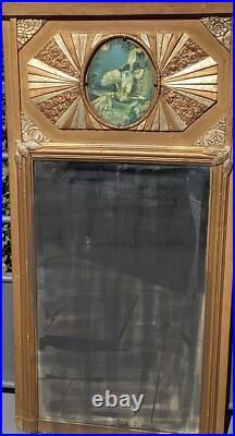 Ancien grand Trumeau grand miroir mural français Art Déco 1930, Argent, Or Ancien grand Trumeau grand miroir mural français Art Déco 1930, Argent, Or