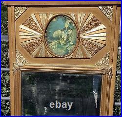 Ancien grand Trumeau grand miroir mural français Art Déco 1930, Argent, Or Ancien grand Trumeau grand miroir mural français Art Déco 1930, Argent, Or
