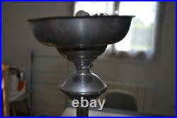 Ancien lustre Art déco en verre de Clichy bleu, corps bois et branches chromées Ancien lustre Art déco en verre de Clichy bleu, corps bois et branches chromées