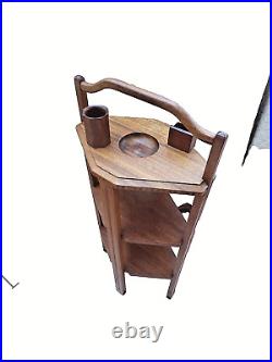 Ancien meuble de fumeur Art-Déco octogonal en bois de noyer-avec anse portative