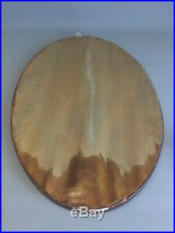Ancien miroir biseauté ovale bois et stuc doré effet bois de loupe- ART DECO1930