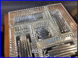 Ancien plat apéritif de table Art Déco en bois et verre vintage années 1950