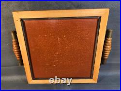 Ancien plat apéritif de table Art Déco en bois et verre vintage années 1950