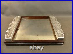 Ancien plateau de service de table en bois et miroir vintage de style Art Déco