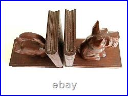 Ancien serre-Livres Art déco chêne animalier Chien et Chat Réf 277 /49