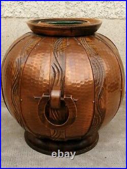 Ancien vase design serrurier bovy Bois cuivre wood copper art déco