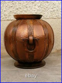 Ancien vase design serrurier bovy Bois cuivre wood copper art déco