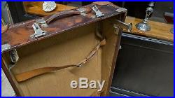 Ancienne MALLE CABINE de voyage années 1930 en cuir marron bagage