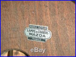 Ancienne belle lampe de travail Mazda Art Déco bois et aluminium