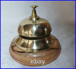 Ancienne clochette hôtel ou sonnette de table vintage en bois et bronze
