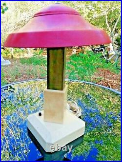 Ancienne lampe de bureau art-déco forme champignon en bois, métal, cuivre 20 ème