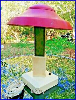 Ancienne lampe de bureau art-déco forme champignon en bois, métal, cuivre 20 ème