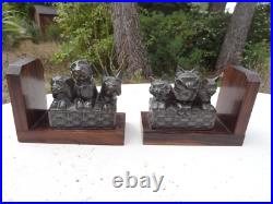 Ancienne paire de serre livres art déco chats et chiens Ancienne paire de serre livres art déco chats et chiens