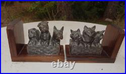 Ancienne paire de serre livres art déco chats et chiens Ancienne paire de serre livres art déco chats et chiens