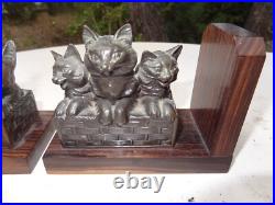 Ancienne paire de serre livres art déco chats et chiens Ancienne paire de serre livres art déco chats et chiens
