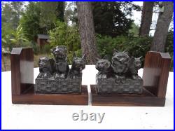 Ancienne paire de serre livres art déco chats et chiens Ancienne paire de serre livres art déco chats et chiens