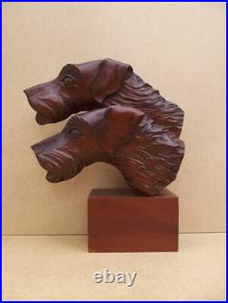 Ancienne sculpture en bois tête de chien de chasse Art Déco signée A. E. F Ancienne sculpture en bois tête de chien de chasse Art Déco signée A. E. F