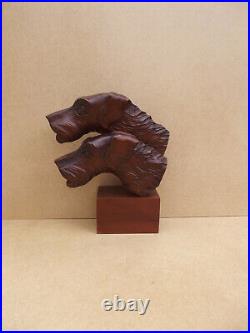Ancienne sculpture en bois tête de chien de chasse Art Déco signée A. E. F