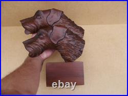 Ancienne sculpture en bois tête de chien de chasse Art Déco signée A. E. F Ancienne sculpture en bois tête de chien de chasse Art Déco signée A. E. F