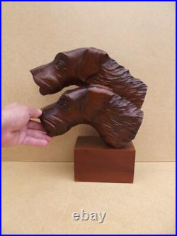 Ancienne sculpture en bois tête de chien de chasse Art Déco signée A. E. F Ancienne sculpture en bois tête de chien de chasse Art Déco signée A. E. F