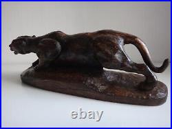 Ancienne sculpture panthére bois old wooden carved panther Art déco 53cm