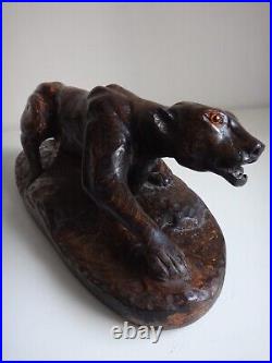 Ancienne sculpture panthére bois old wooden carved panther Art déco 53cm