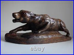 Ancienne sculpture panthére bois old wooden carved panther Art déco 53cm