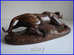Ancienne sculpture panthére bois old wooden carved panther Art déco 53cm