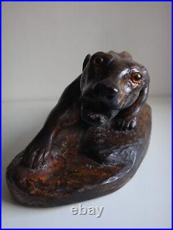 Ancienne sculpture panthére bois old wooden carved panther Art déco 53cm