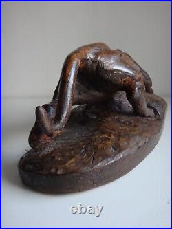 Ancienne sculpture panthére bois old wooden carved panther Art déco 53cm