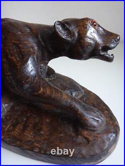 Ancienne sculpture panthére bois old wooden carved panther Art déco 53cm