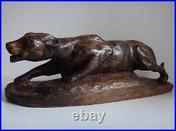 Ancienne sculpture panthére bois old wooden carved panther Art déco 53cm